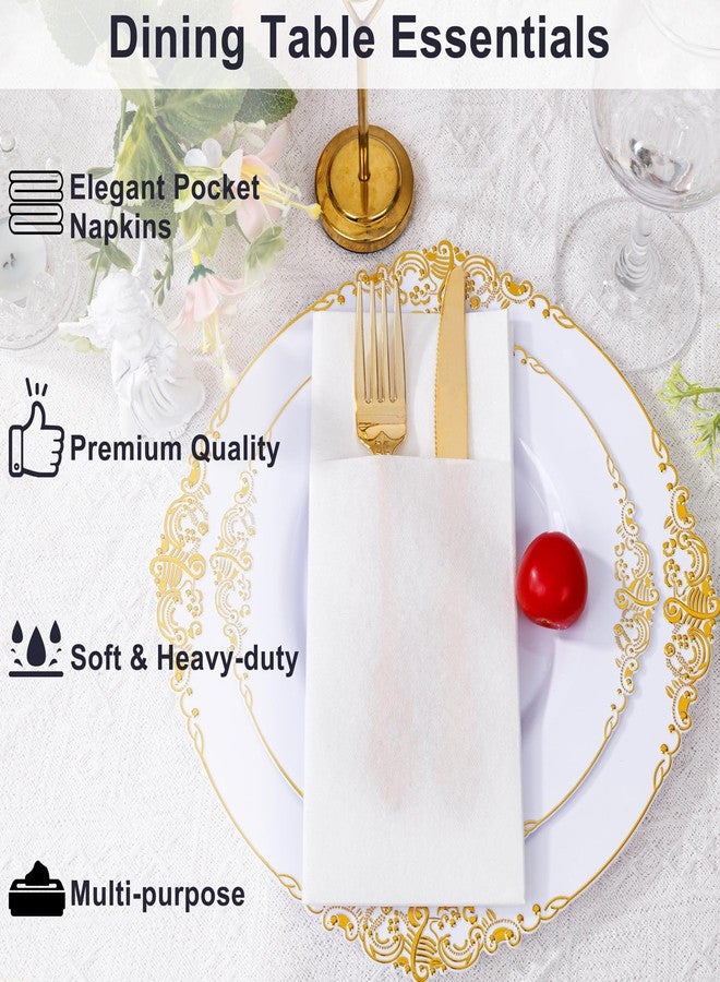 Joyido 50PCS White Paper Napkins with Built-in Flatware Pocket - Cloth Like Prefolded Disposable Napkins - Heavy-duty Linen-Feel Dinner Napkins for Party & Wedding & Dinner - Image 2
